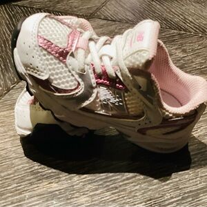 New Balance Kids White and Pink Athletic Sneakers